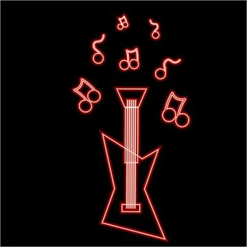 Electronic guitar with note in neon effect Stock Illustration
