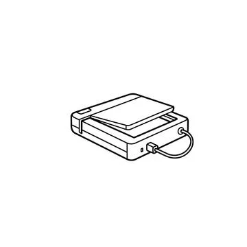 Electronic hardware device with connection cable line drawing illustration イラスト素材