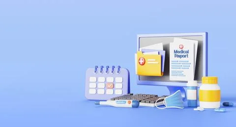 Electronic health record 3d render banner. EHR technology, patient medical Stock Illustration