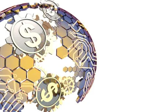 Electronic Hexagon Globe, Dollar, Universal Technology Electronics Stock Illustration