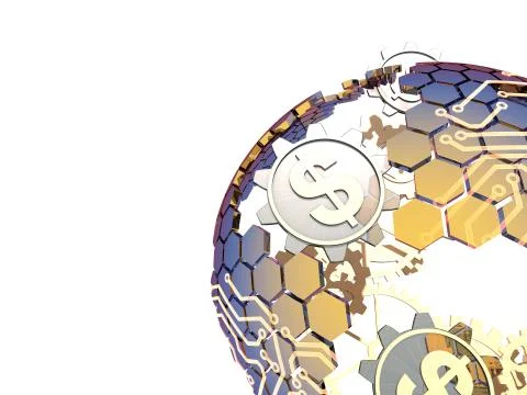 Electronic Hexagon Globe, Dollar, Universal Technology Electronics Stock Illustration