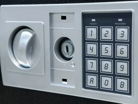 Electronic hotel safe with digital keypad Stock-Fotos