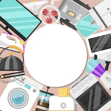 Electronic household appliances round pattern vector illustration. Kitchen and Stock Illustration