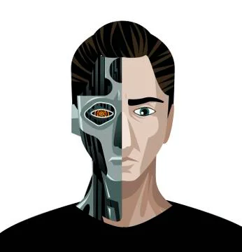 Electronic human half robot man Stock Illustration
