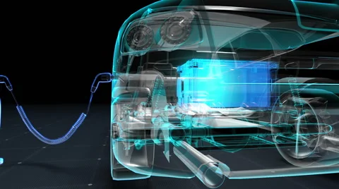 Electronic, hydrogen, lithium echo car. Charging battery. Side view. future car. 스톡 동영상 63363069