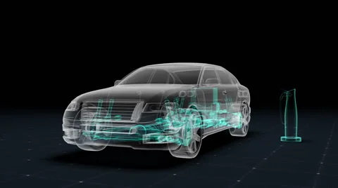 Electronic, hydrogen, lithium ion battery echo car. Charging car battery. Stock Footage 64371212