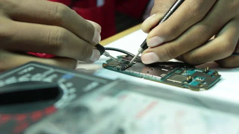 Electronic Industrial Work_Smartphone Circuit Hardware Sysytem Checking Stock-Footage 209498936