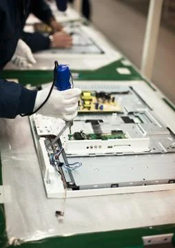 Electronic industry assembly line Stock Photos