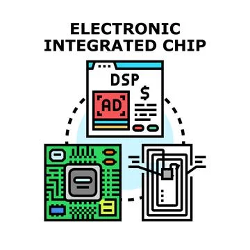 Electronic integrated chip connecting advertising technology solution Stock Illustration