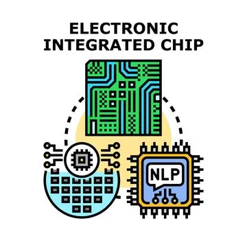 Electronic integrated chip connecting circuit board and nlp technology Stock Illustration