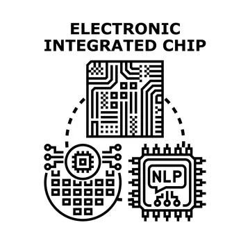 Electronic integrated chip connecting circuit board and nlp technology Stock Illustration