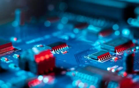 Electronic integrated circuit board PCB close up Stock-Fotos