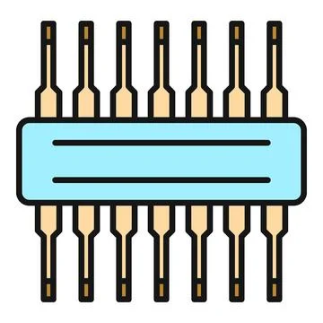 Electronic integrated circuit processor chip flat line icon Illustrazione stock