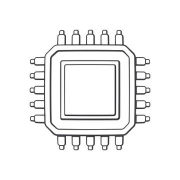 Electronic Integrated circuit top view. Outline. Vector illustration. Stock Illustration
