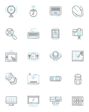 Electronic integration linear icons set. Technology, Connectivity, Automation Stock Illustration