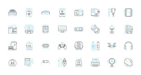Electronic integration linear icons set. Technology, Connectivity, Automation 스톡 일러스트