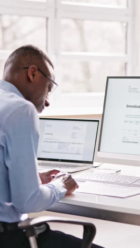 Electronic Invoice Accountant Software On Computer Stock Footage 235952994