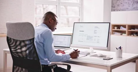 Electronic Invoice Accountant Software On Computer Stock Photos