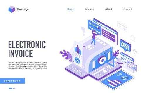 Electronic invoice landing page vector template Stock Illustration