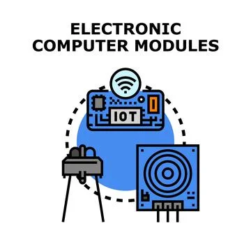 Electronic iot computer modules connecting wireless network devices Illustrazione stock