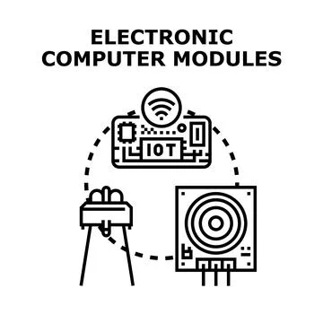 Electronic iot computer modules connecting wireless network devices Stock Illustration