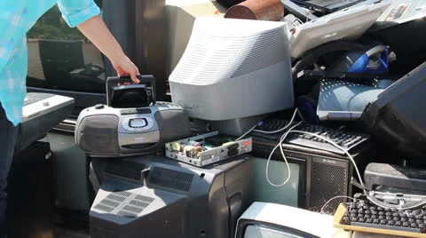 Electronic junk. Electronic waste collection point. Recycling. Stock Footage 26049154