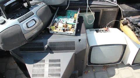 Electronic junk. Electronic waste collection point. 4 Recycling. Stock Footage 26055949