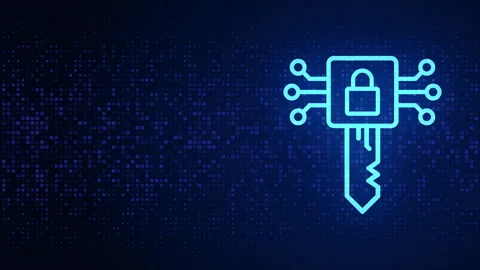 Electronic key icon made with binary code, Digital binary data and streaming Video stock 336603961