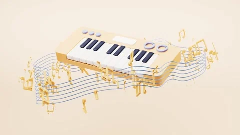 Electronic keyboard with music notes and staves moving dynamically, represe.. Stock Footage 332149269