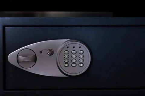Electronic keypad door lock for security safe. Digital safe with black door Photos