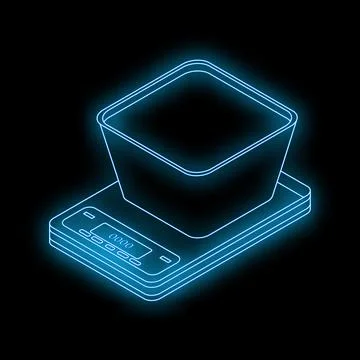 Electronic kitchen scale displaying zero showing minimalist neon icon design Stock Illustration