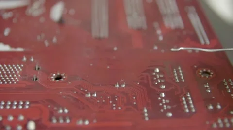 Electronic lab working place with soldering iron and circuit board Stock Footage 67740663