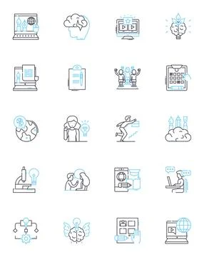 Electronic learning linear icons set. E-learning, Digital, Online, Virtual Illustrazione stock