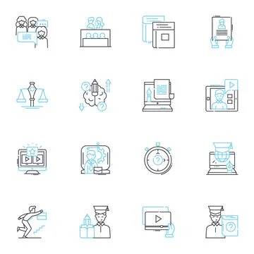 Electronic learning linear icons set. E-learning, Digital, Online, Virtual Stock Illustration