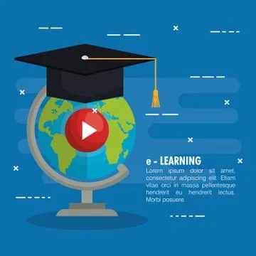 Electronic learning with world planet Stock Illustration