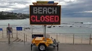 Electronic Led Beach Closed Road Sign In Bronte Beach, Sydney, Australia - Stock Footage