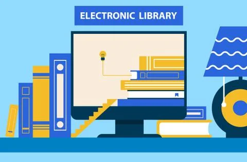 Electronic Library Computer Vector Illustration Stock Illustration