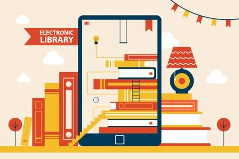 Electronic Library Poster Vector Illustration イラスト素材