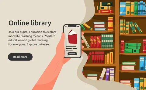 Electronic library store. Cellphone app. Smartphone technology for book rea.. Stock Illustration