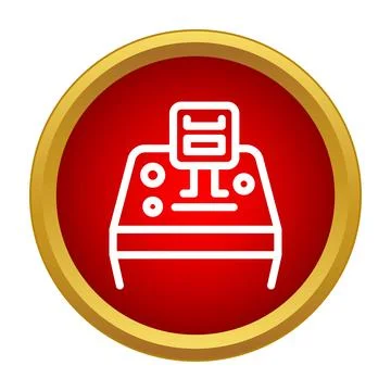 Electronic machine control panel icon on red button Stock Illustration