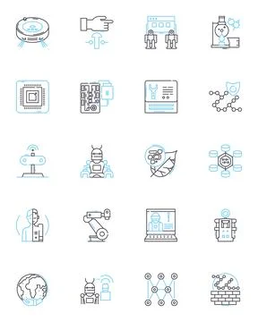 Electronic machinery linear icons set. Circuitry, Computerization, Automation Stock Illustration
