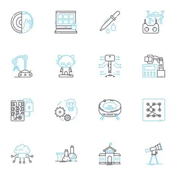 Electronic machinery linear icons set. Circuitry, Computerization, Automation Stock Illustration