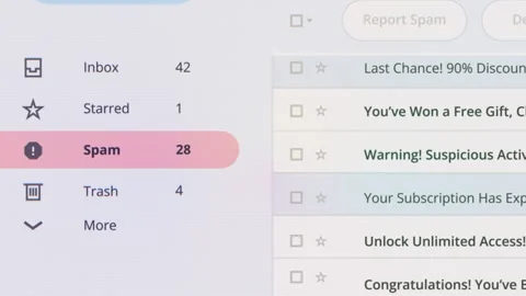 Electronic mail full of spam messages, spam encounters, scam mail Stock Footage 288966942