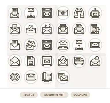 Electronic Mail Vector Icon Collection featuring 28 Pixel Optimized 64x64 B.. Stock Illustration