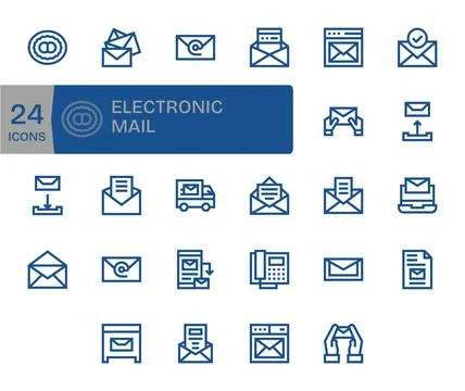 Electronic Mail Vector Icon Set with 24 Bold Line 256x256 Pixel Optimized G.. Stock Illustration