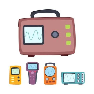 Electronic measuring instruments displaying waveforms for signal analysis Stock Illustration