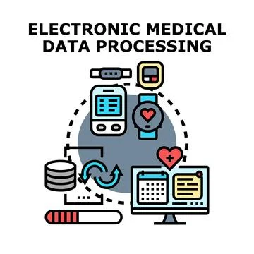 Electronic medical data processing and digital healthcare management Stock Illustration