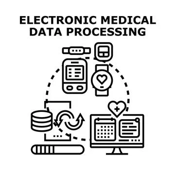 Electronic medical data processing and digital healthcare management Stock Illustration