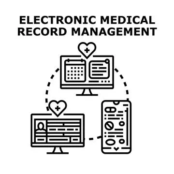 Electronic medical record management concept managing patient data Stock Illustration