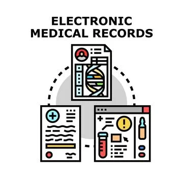 Electronic medical records system connecting health data Stock Illustration